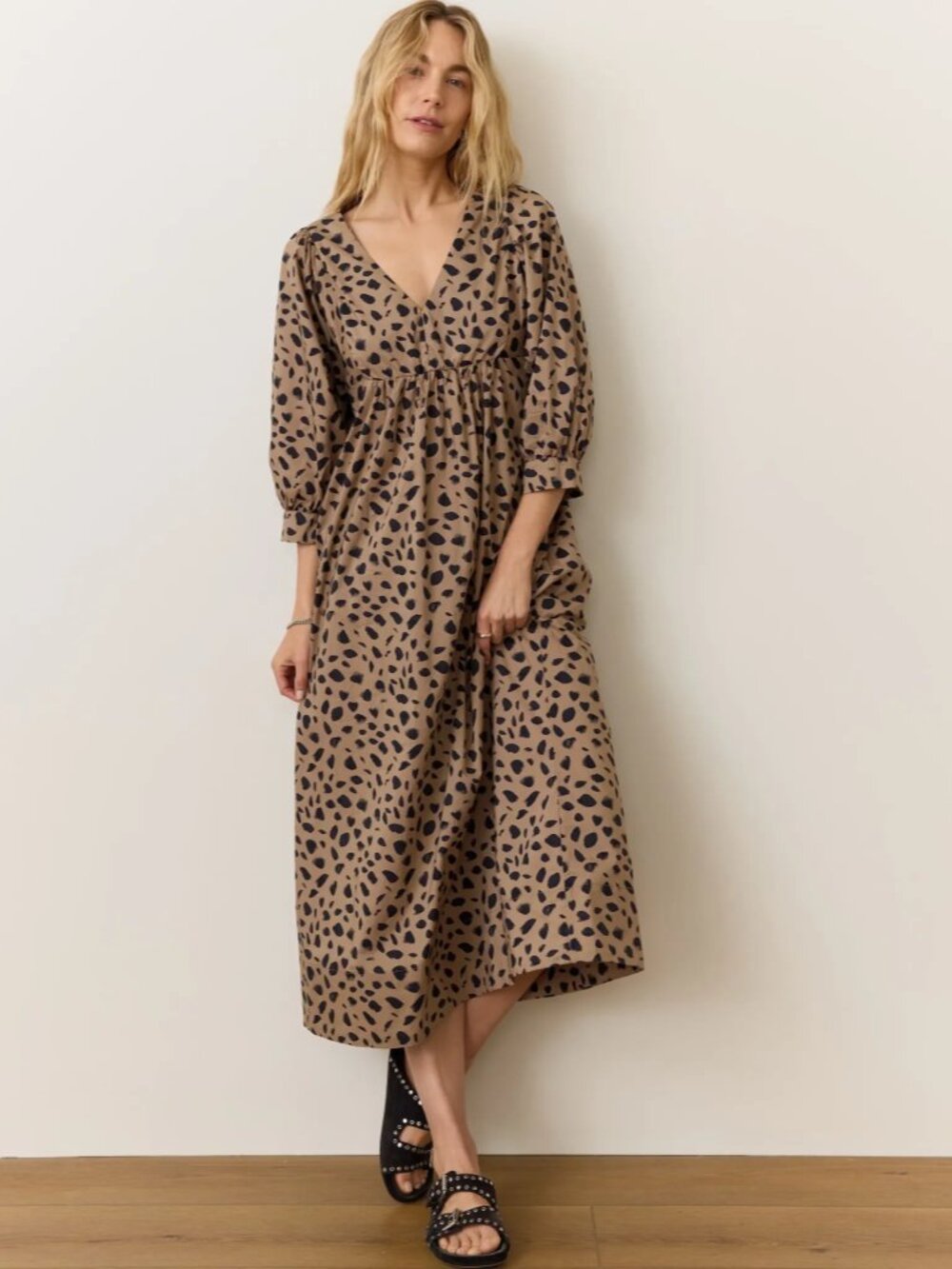 Marine Layer Alani Poplin Maxi Dress XS Leopard Print Pima Cotton